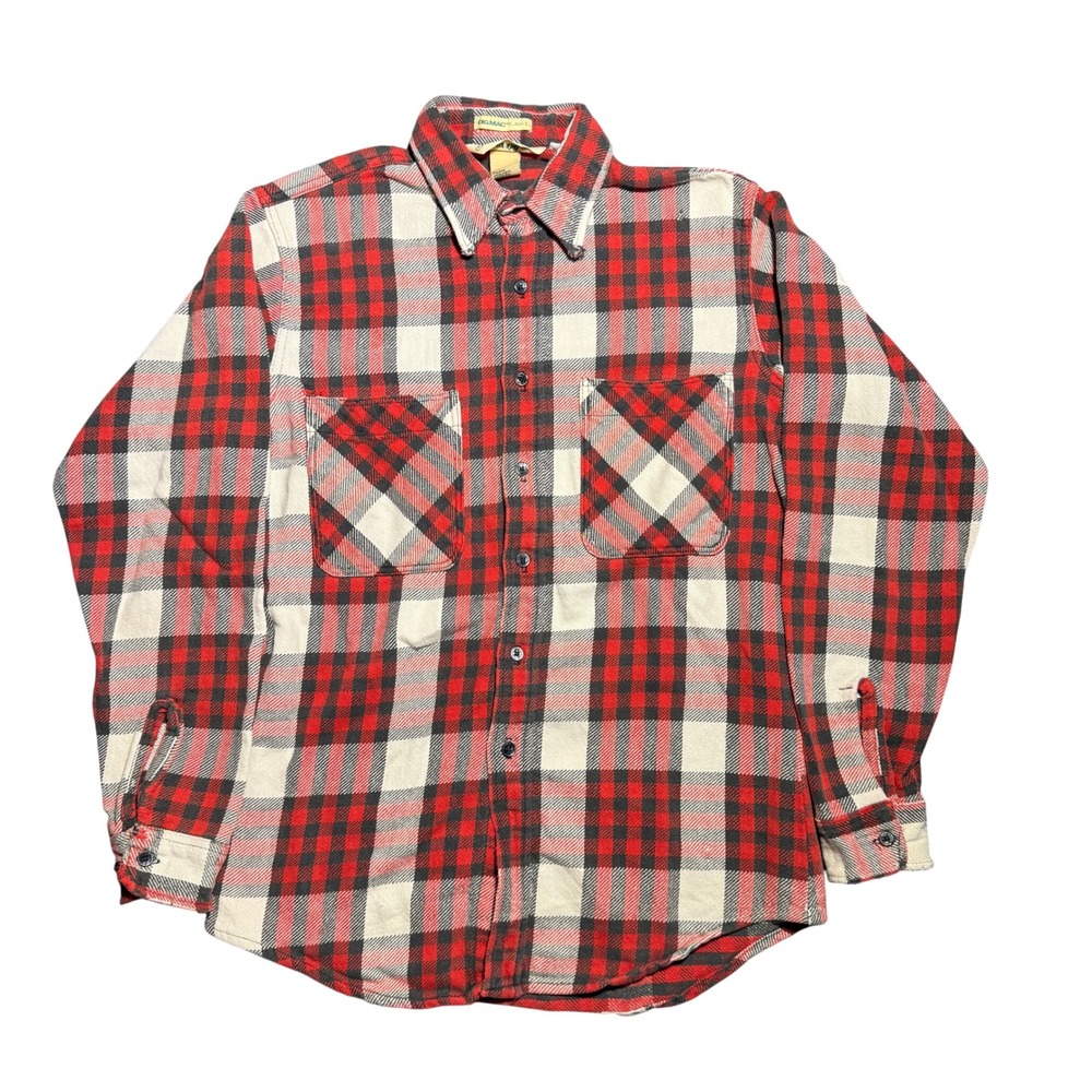 Vintage Big Mac St Johns Bay Flannel Shirt Mens M Tall Red Plaid Made in USA